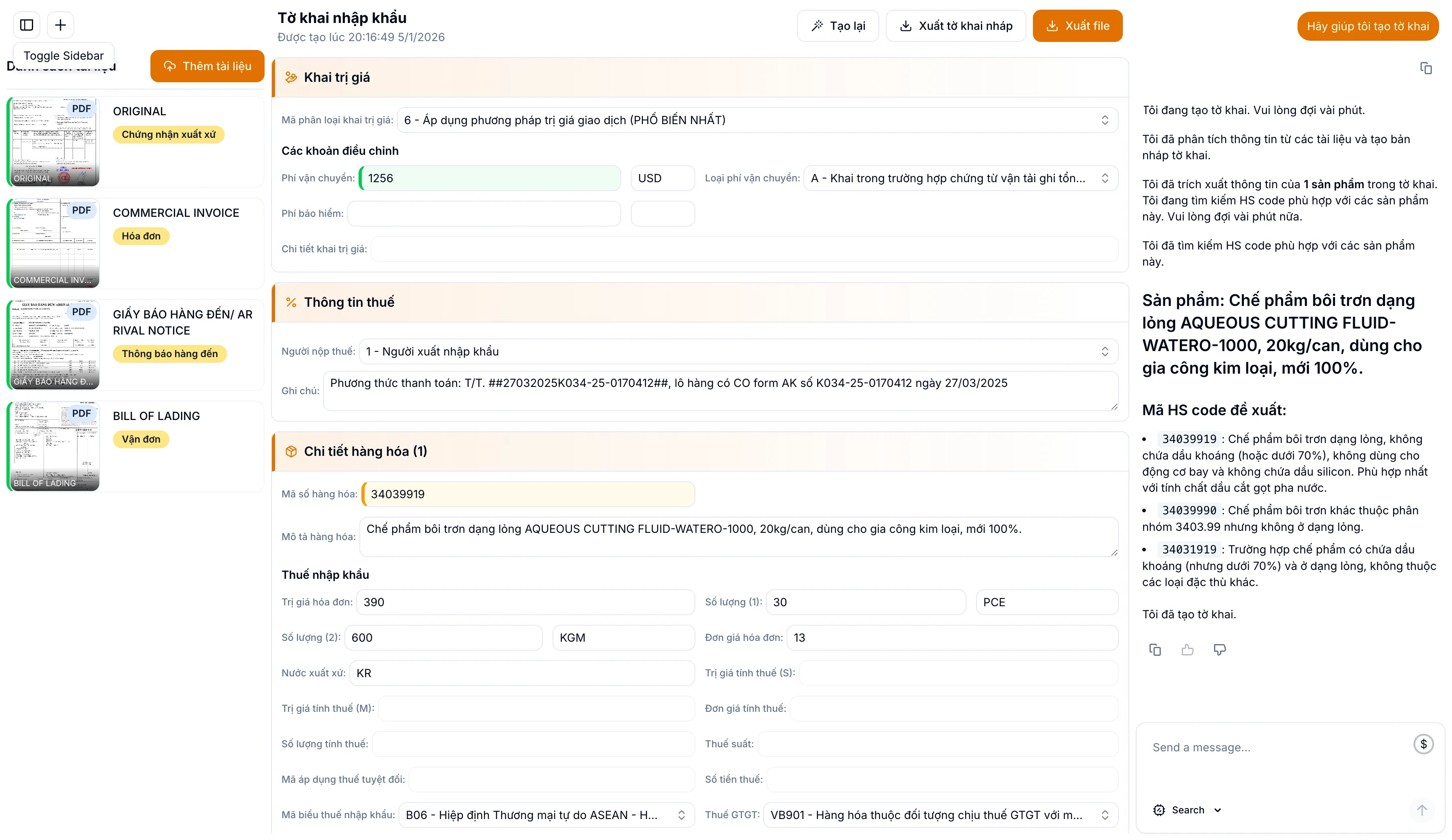 Hướng dẫn chi tiết: Cách tạo tờ khai hải quan tự động với XNK.AI
