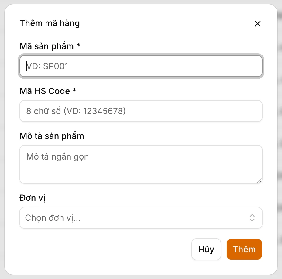 Thêm mã hàng thủ công