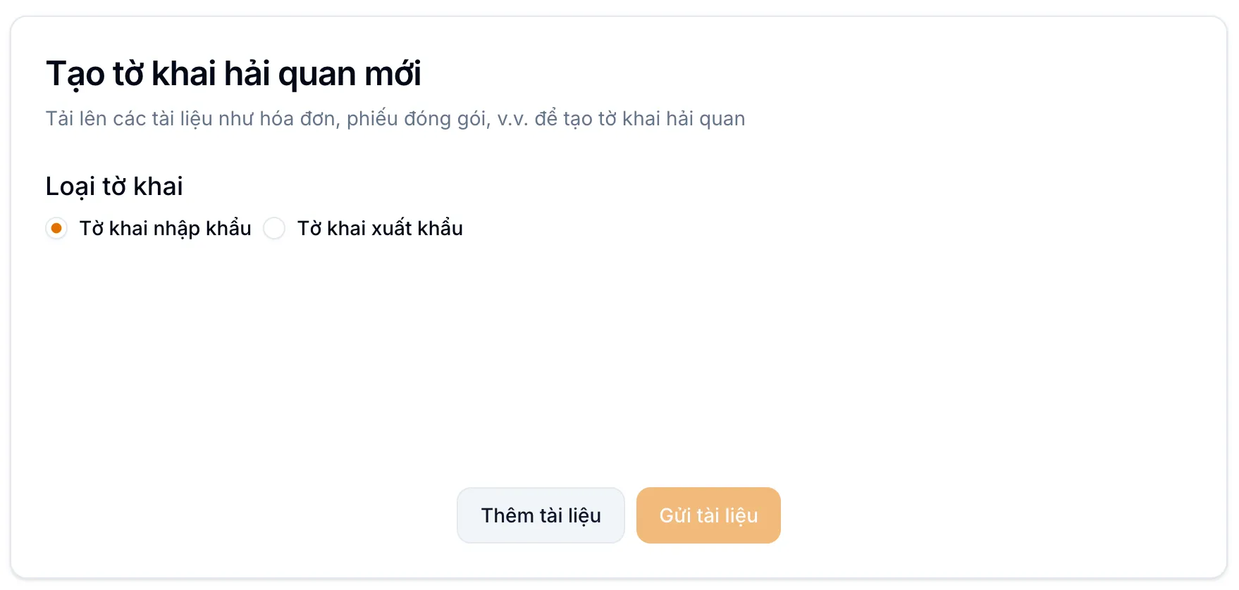 Khởi tạo tờ khai mới