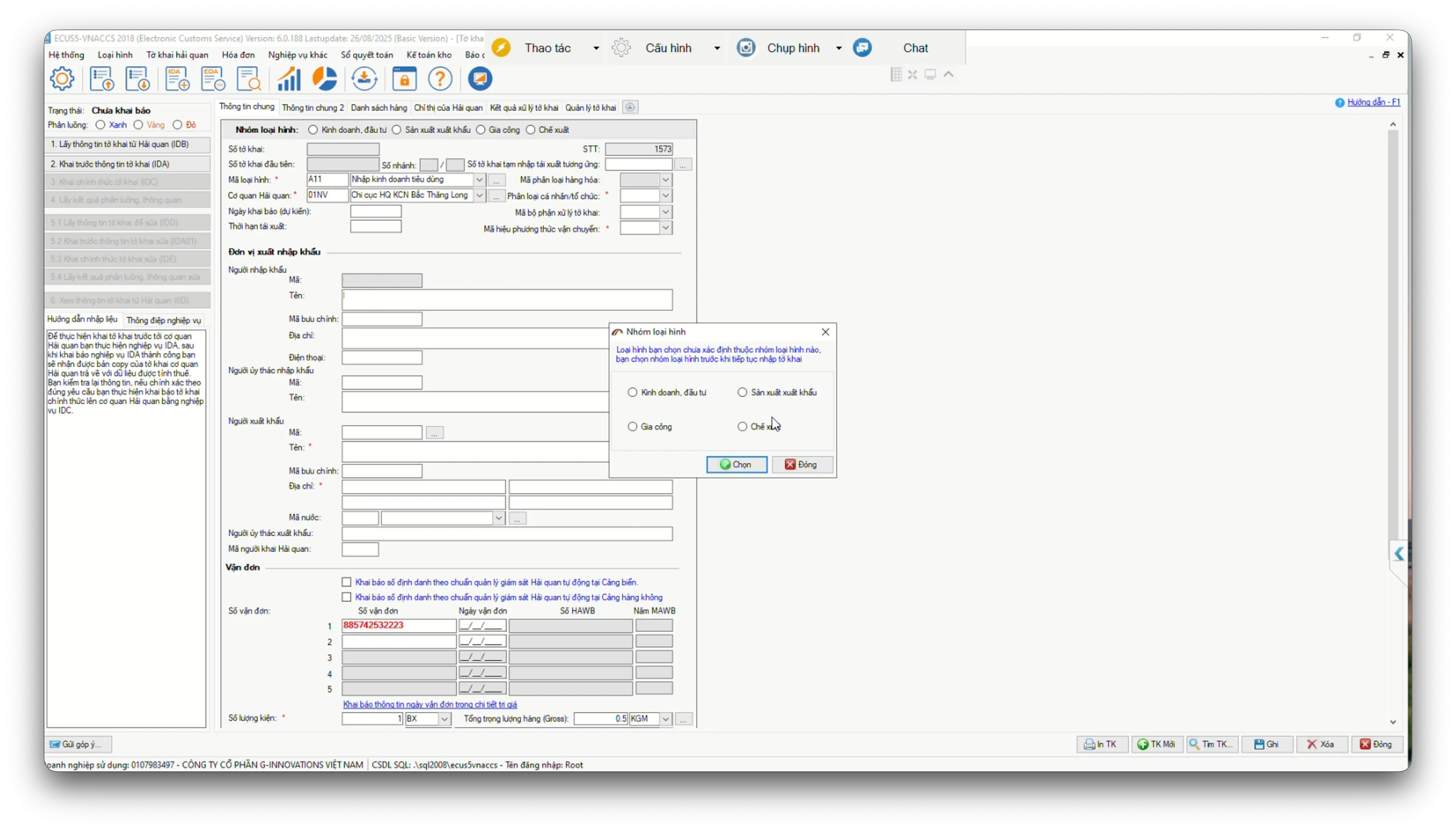 Chỉnh sửa tờ khai trên ECUS