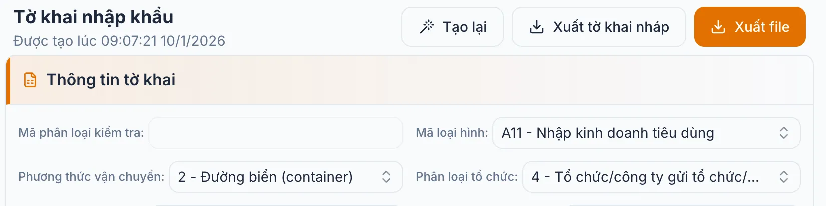 Các chức năng xuất tờ khai
