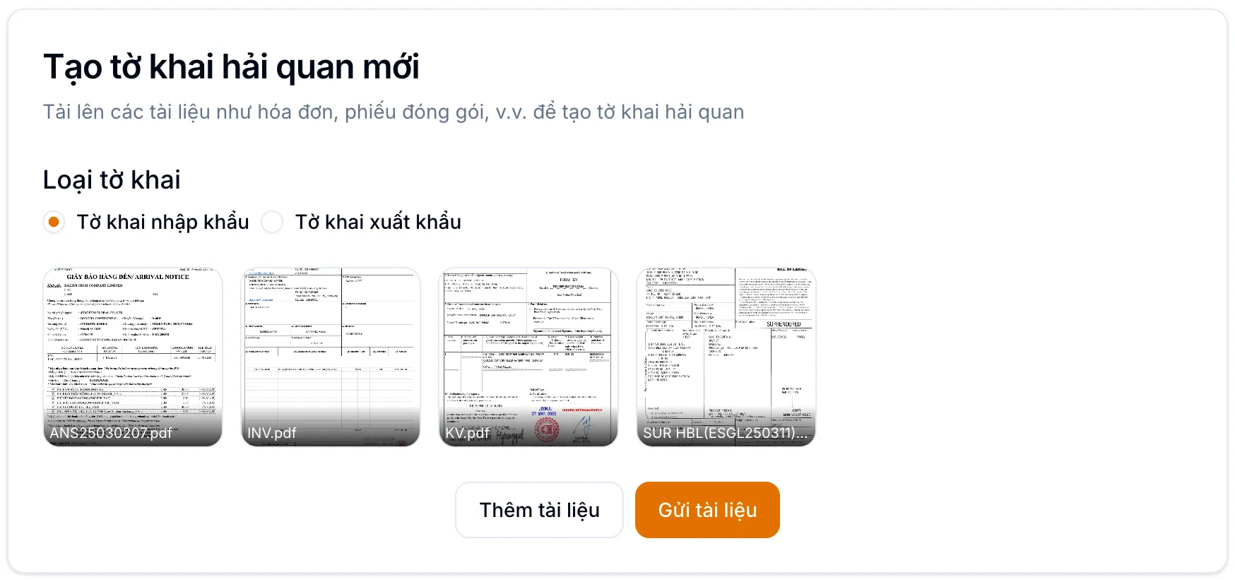 Tải lên bộ chứng từ
